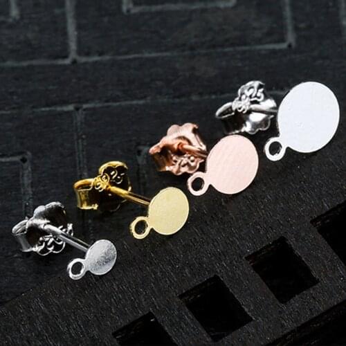 2pcs 925 Sterling Silver Stud Earring Settings(Without Ear Back)Fit 3mm 4mm 5mm 6mm Women Earring Cabochon Base DIY Fine Jewelry