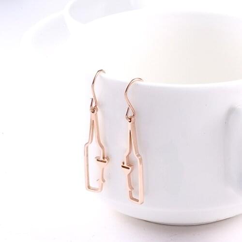 RIR Unique Design Wine Bottle Drop Earrings For Women In Stainless Steel Silver Gold Rose Gold Choose