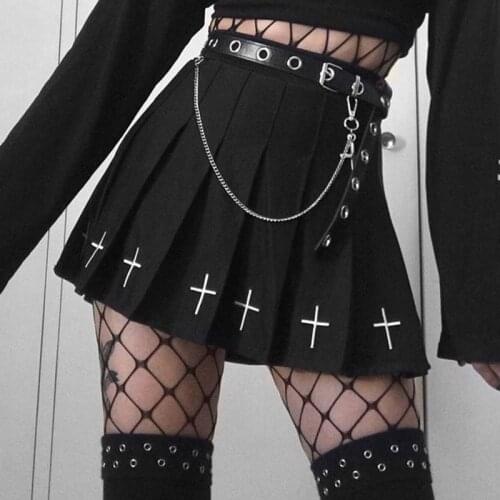 TRODEAM Women Skirts Gothic Clothes Y2k Korean Style Black School e-Girl Cheerleading Belted Mini Skirt With Safe Shorts