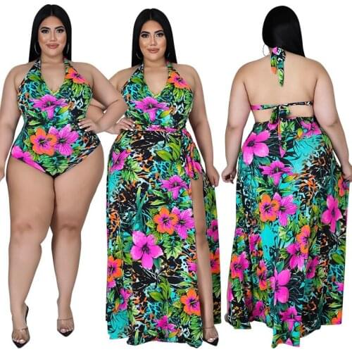 Plus Size Women Swimsuit Bathing Suit Cover Ups Printed Bikini Set Summer Swimwear Beach Wear Two Piece Set Female Jumpsuit