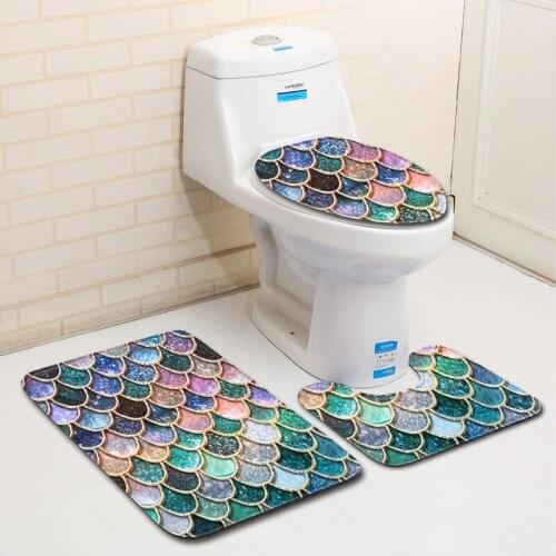 3pcs/set mermaid mat, fish scale bathroom toilet carpet, toilet mattress, non-slip mattress, toilet carpet rug bathroom rug set