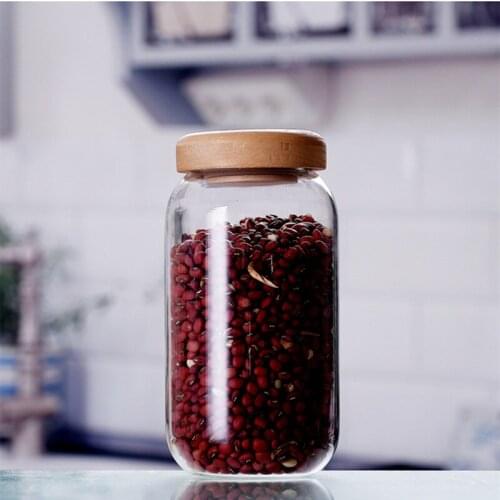 4pcs/pack Height=15cm Transparent High Borosilicate Glass Tea Can Storage Tank Environmental Protection Sealed Pot Wood Cover