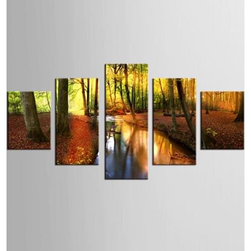 5 panel river in the forest canvas wall painting art painting home decoration living room canvas printing modern painting framed