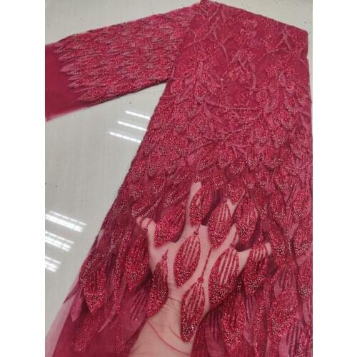 5Yards Hot Sale Beads Lace African Net Lace Fabric 2021 French Tulle Mesh Lace Nigerian Material Fabric With Beads For Wedding