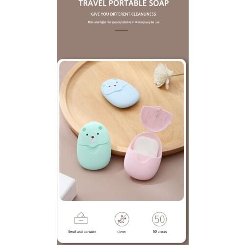 50PCS/Box Mini Portable Soap Paper Scented Slice Foaming Boxed Disposable Soap Paper Outdoor Travel Bath Clean Soap Tablets