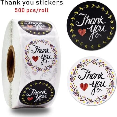 500pcs/roll Thank you Stickers Handmade sticker Bussiness Packaging Seal Labels round Stationery Sticker Gift Envelope Decor