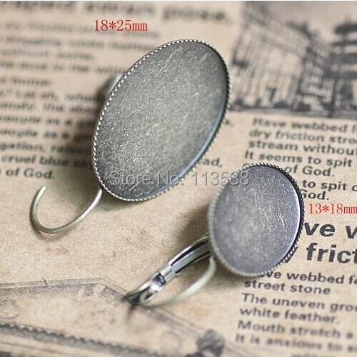 Hot Sale 200pcs 18*25mm Silver plated brass metal EARRING BLANK BASE TRAYS BEZEL ellipse Setting hook drop earrings findings