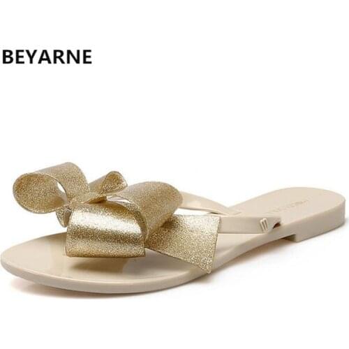 BEYARNE Fashion woman jelly beach sandals lady flip flops flats rain shoes women summer travel Slippers slides candy colors 40