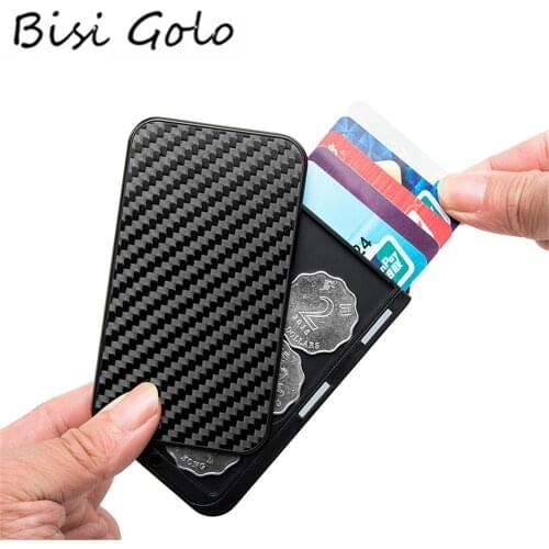 BISI GORO Carbon Fiber Aluminum Card Holder Multi RFID Blocking Money Bag Security Smart Wallet Cartera Feminina Tarjetero 2021