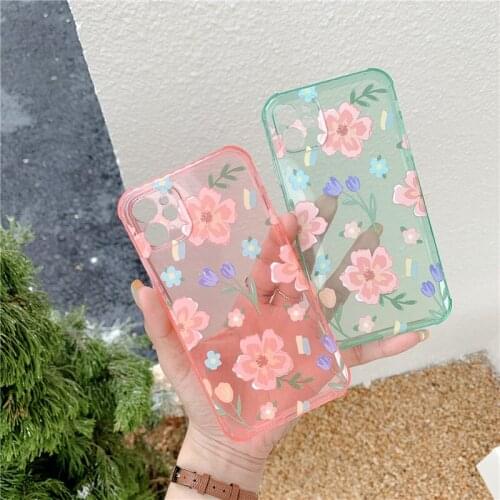 Cute Flowers shockproof Clear Soft TPU Phone Case For iphone 12 Pro Max Cover For iphone 11 11Pro X XR XS Max 7 8 Plus Cases