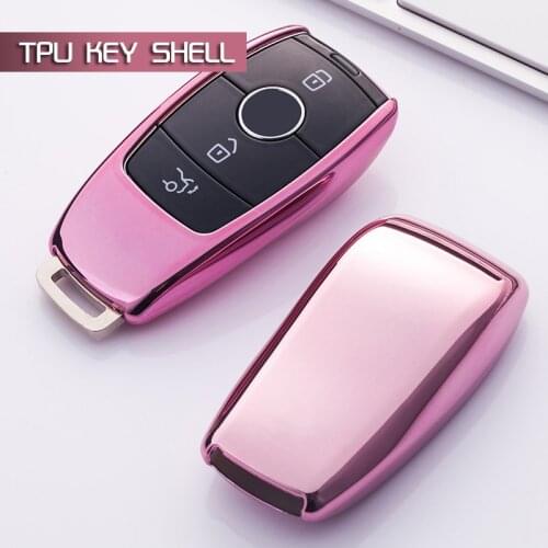 Pink key Case Shell Cover TPU Smart Soft Protective for Mercedes Benz 16-18 E S Class