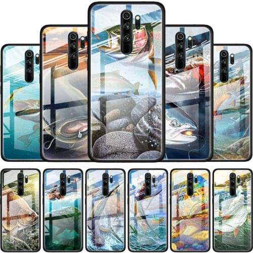 Trout Panel Fish Fishing for Xiaomi Redmi K40 K30 K20 Pro Plus 9C 9A 9 8A 7 Luxury Shell Tempered Glass Phone Case Cover