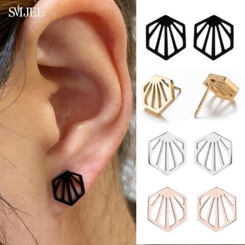Punk Black Stainless Steel Geometrc Earrings for Women Men Minimalist Design Hexagon Earring Ear Studs Pendientes Wholesale