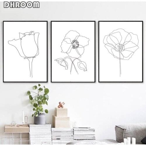 Flowers Sketch Print Botanical Wall Art Plant Line Drawing Canvas Painting Scandinavian Poster Art Wall Picture for Living Room