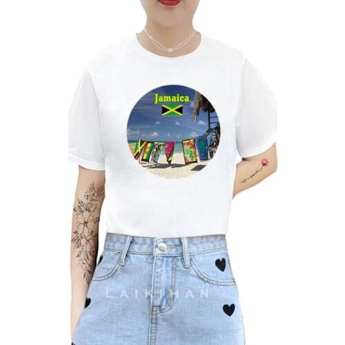Jamaica Womens T-shirt Cartoon Print T-shirt Ladies Summer Fashion Tee Female New Cute Harajuku Top Tee Female Clothes