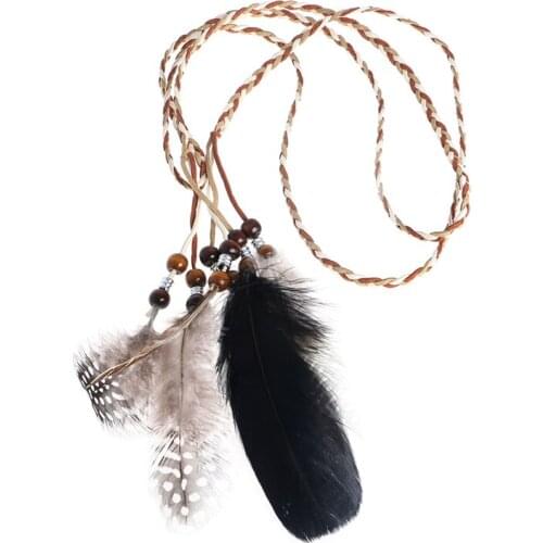 Boho Indian Feather Headband Headdress Hair Rope Headwear Tribal Hippie Party C1FE