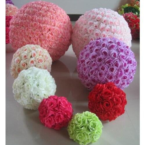Hot sale (25cm) 32 color Flower Ball Centerpieces Silk Rose Decorative Hanging Flower Ball Wedding Kissing Ball Pomander Decor