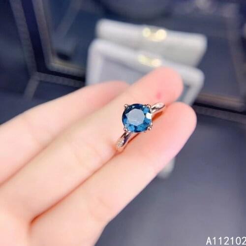 KJJEAXCMY fine jewelry S925 sterling silver inlaid natural blue topaz girl noble adjustable ring support test Chinese style