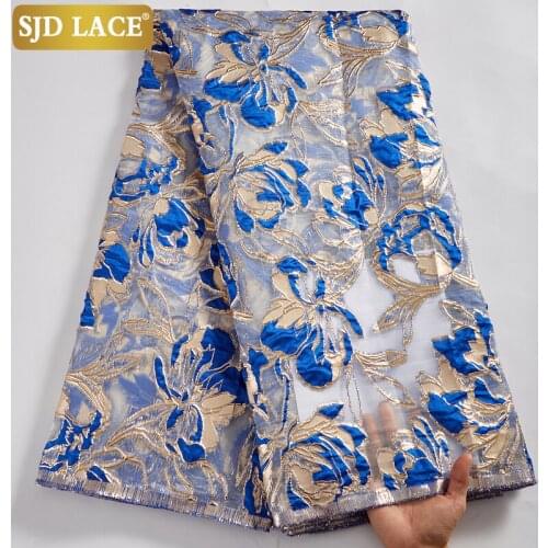SJD LACE New Arrival Blue Jacquard Lace Brocade Fabric Lace African Nigerian Tulle Mesh Lace For Bridal Jacquard Gild DressA2591
