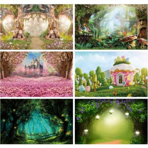 Laeacco Fairtale Wonderland Trees Butterfly Grass Flowers Glitter Cave Photo Background Photographic Backdrops For Photo Studio