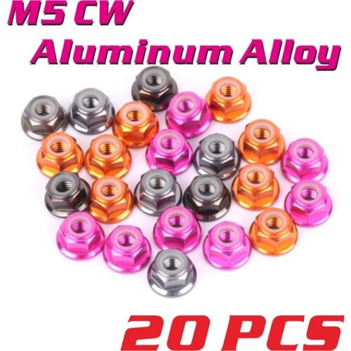 M5 CW 20PCS Aluminum Lock Nuts M5 CW Aluminum Alloy Flange Nylon Lock Nut Self-locking nut anti-losing Locknuts for RC model p
