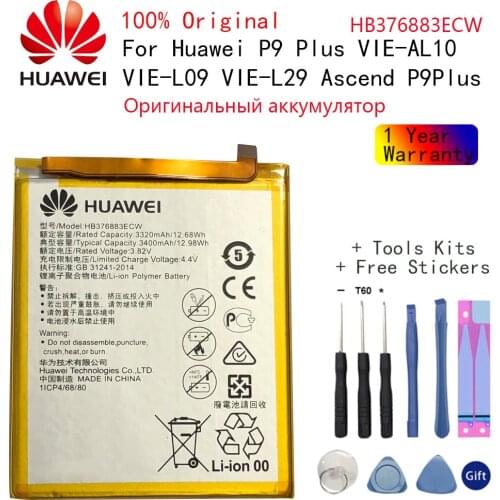 Hua Wei Original Phone Battery HB376883ECW For Huawei Ascend P9 Plus VIE-AL10 3400mAh Replacement batteries Free Tools