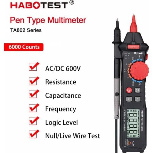 Smart Pen Type Multimeter Professional Digital Automotive Tester True RMS AC DC Ohm Transistor Logic Level Meter HABOTEST TA802