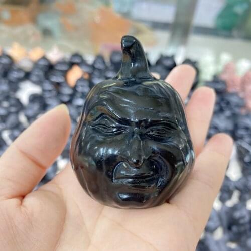 Natural Obsidian Pumpkin Cranium Quartz Crystal Ornament Gift For Sale Exquisite Stones Home Decorative Energy Healing Skulls