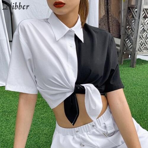 Nibber summer street Punk leisure sleeve loose crop tops womens 2020 fashion hot office ladies Contrasting colors Slim Tee shirt