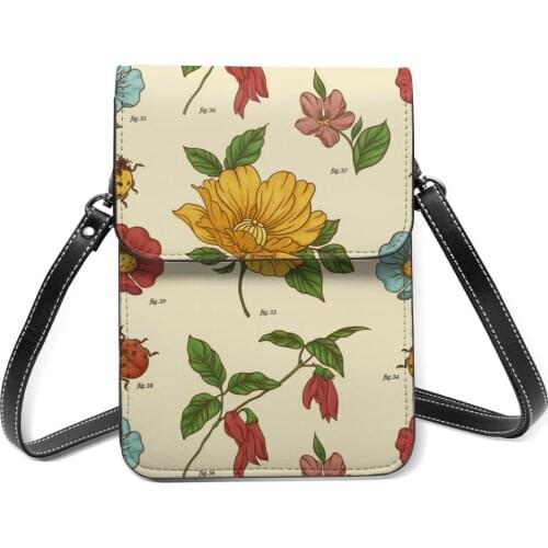 New 2021 Women Messenger Shoulder Straps Bag Vintage Botanical Card Holders Cell phone Pocket Handbag Ladies Phone Purse