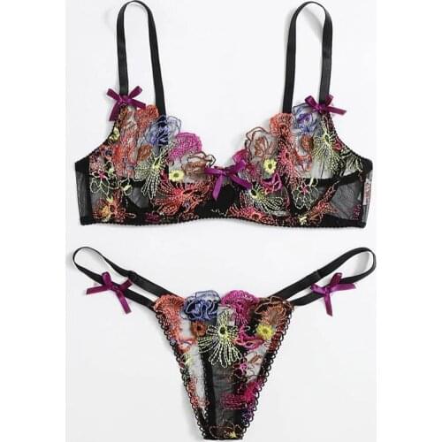 New Sensual Lingerie Womens Underwear Transparent Sexy Lingerie Underwire Bra Graters Embroidery Sexy Exotic Bra and Brief Sets