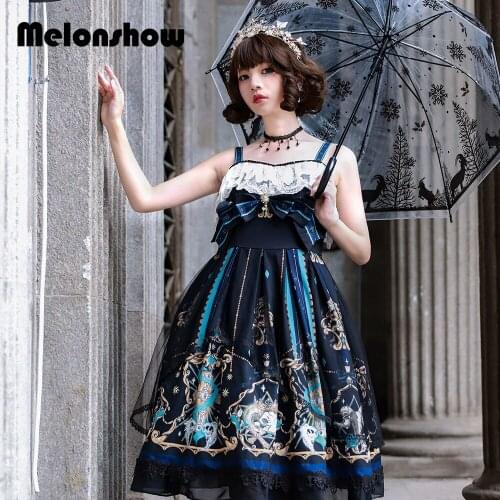 Melonshow Gothic Lolita Dress Plus Size Black Blue Women Summer Lolita Victorian Vintage Woman Sundress Kawaii Clothing