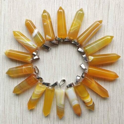 Wholesale 24Pcs/Lot Fashion good quality natural yellow stripe onyx Charms pillar Pendants for jewelry marking free shipping