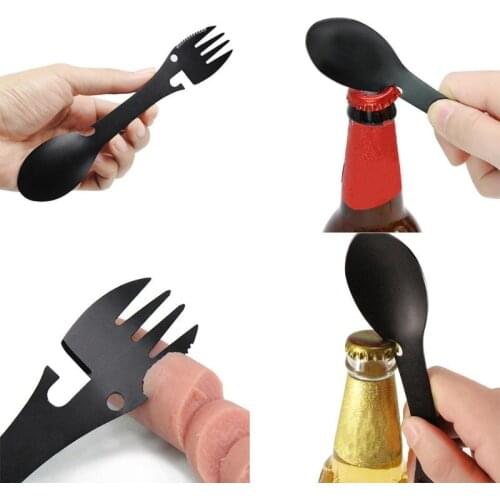 Portable cutlery spoon flatware multitool can opener bottle Spork camp fork stainless steel tableware multi tool Picnic utensil