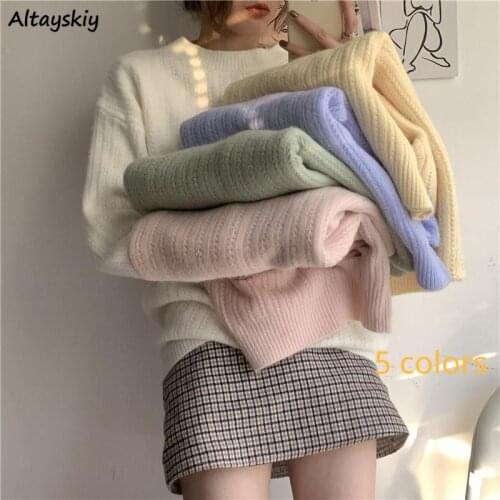 Pullovers Women Solid Oversize Ulzzang Student 5 Colors Fashion Leisure All-match Feminine Simple Friends Loose Comfortable Ins