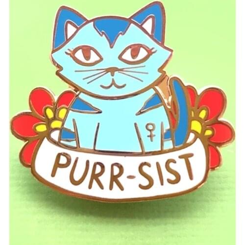 Purr-sistence Kitty Cat Brooch Pins Enamel Metal Badges Lapel Pin Brooches Jackets Jeans Fashion Jewelry Accessories
