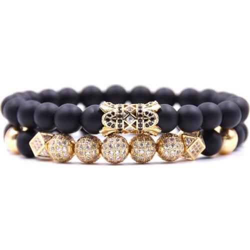 Luxury trendy micropavé cubic zirconia crown charm bracelet women men couple stone beads bracelet gifts fashion jewelry wholesal