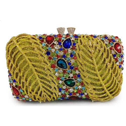 Flower Women Green Gold Green Color Crystal Clutch Evening Bags For Bridal Wedding Handbags Diamond Cocktail Party Purse Bag