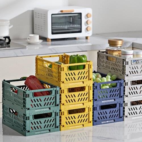 Folding Collapsible Plastic Storage Crate Box Stackable Home Kitchen Warehouse Storage Baskets Box S L