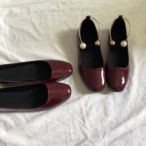 Retro Wine Red Pearl Shoes Women Elegant Classics Square Toe Loafers Designer Office Ladies Flats Fashion Luxury Mules Zapatos