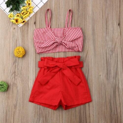 Toddler Kid Baby Girls Bow Crop Tops Vest Pants Shorts Outfits Clothes