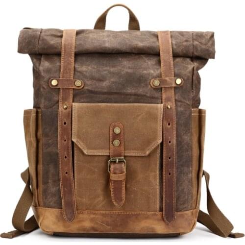 Vintage Canvas Backpacks Men Large Hiking Rucksack Travel Bag Waterproof Backpack Roll Top