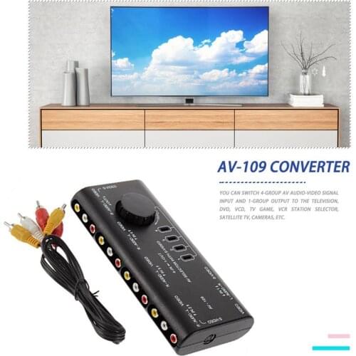 4 in 1 Out AV RCA Switch Box AV Audio Video Signal Switcher Splitter 4 Way Selector with RCA Cable For Television DVD VCD TV