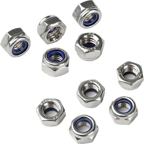 High Quality Nylon Lock Nut 304 Stainless Steel Hex Hexagon Locknut Size M2 M2.5 M3 M4 M5 M6 M8 M10 M12 M14 M16 Nylon Nut DIN985