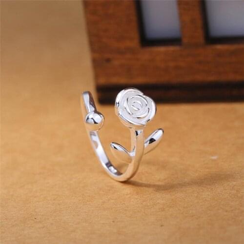 Sole Memory Retro Thai Silver Rose Cute Sweet Fresh Art 925 Sterling Silver Female Resizable Opening Rings SRI326