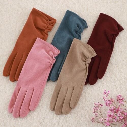 Winter Womens Gloves For Sports Windproof Acrylic Full Finger Touch Screen Driving Cycling Elastic Coldproof Warm Mittens R49