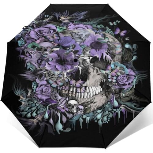 Sunny Umbrella Skull And Birds Automatic folding portable men women umbrella Sunscreen rain Windproof beach parasol