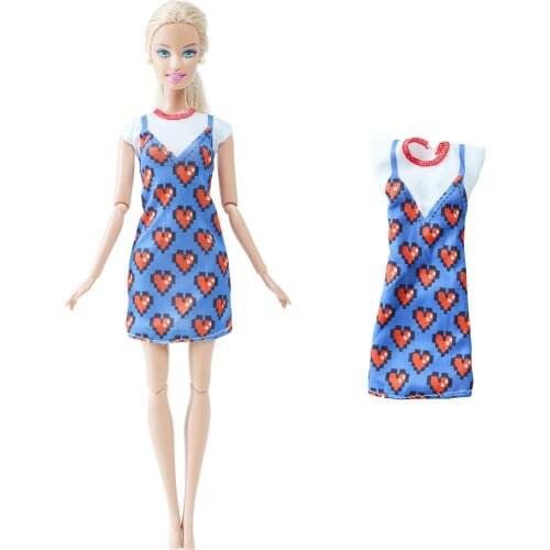 BJDBUS 1 Pcs Doll Dress Daily Party Wear Fashion Heart-shaped Pattern Blue Skirt Clothes for Barbie Doll Accessories DIY Toys