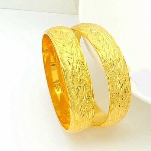 1 Pieces Thick Wide Engraved Phoenix Bangle Yellow Gold Filled Womens Bangle Engagement Bridal Jewelry
