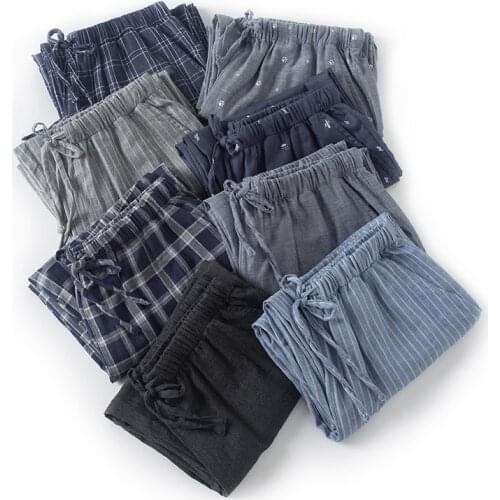 2021 New MenS Sleep Bottoms Cotton Soft Plaid Print Sleep Pants Male Blue Long Loose Sleeping Pants Spring Sleep Wear For Men